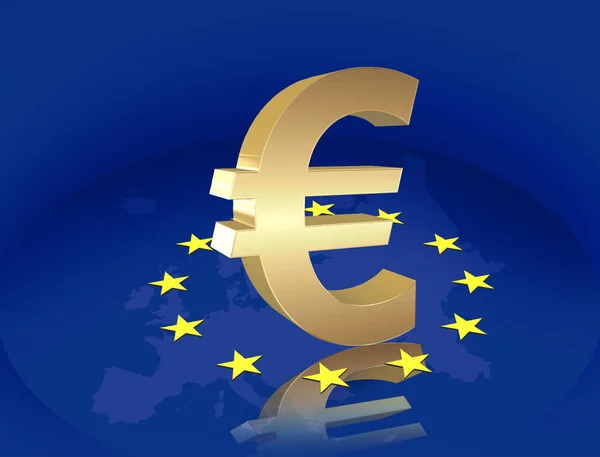 Vlajka Evropské unie s zlatý symbol měny Euro, 3d vykreslení — Stock fotografie