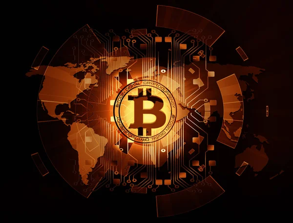 Bitcoin เงินทองแนวคิดธุรกิจเครือข่ายอนาคตกับวงกลม — ภาพถ่ายสต็อก