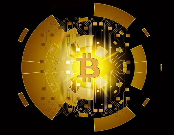Goud geld Bitcoin bedrijfsconcept futuristische netwerk met circ — Stockfoto