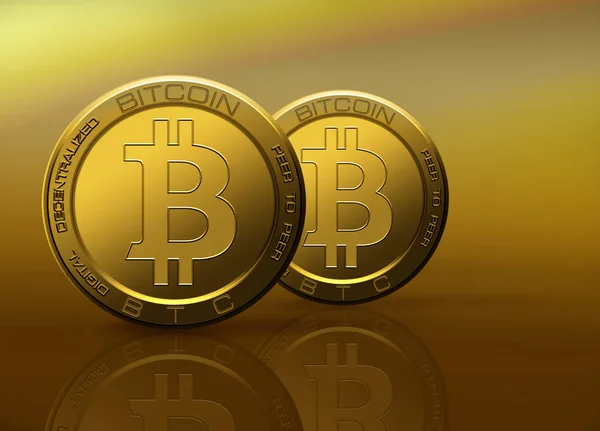 Zwei goldene Bitcoins. Kryptowährungskonzept auf virtuellem, delica — Stockfoto