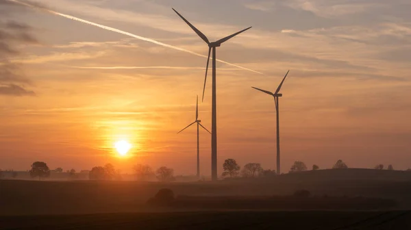 Windmills on the field during a beautiful sunrise — Stock Photo, Image