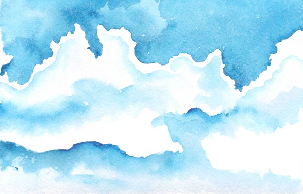 Ručně kreslené akvarel pozadí modrá obloha s mraky — Stock fotografie