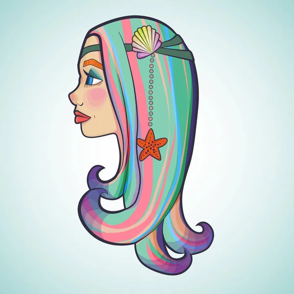 Ilustración con dibujos animados de una chica con el pelo colorido — Vector de stock