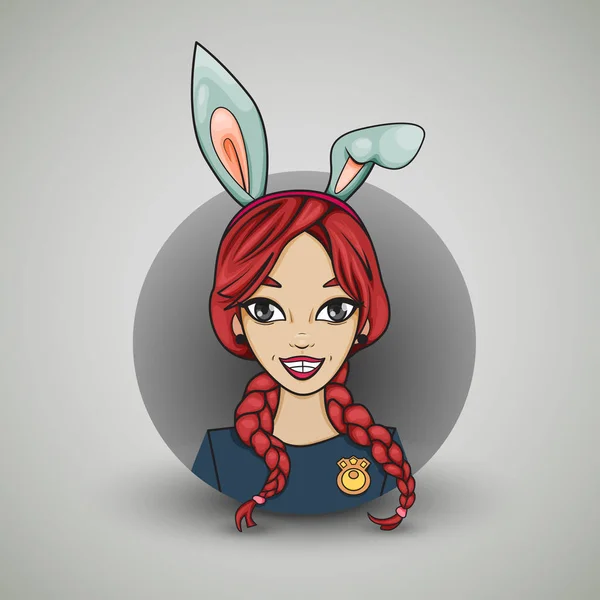 Illustration of cartoon girl with red braided hair and bunny ear Vector Graphics