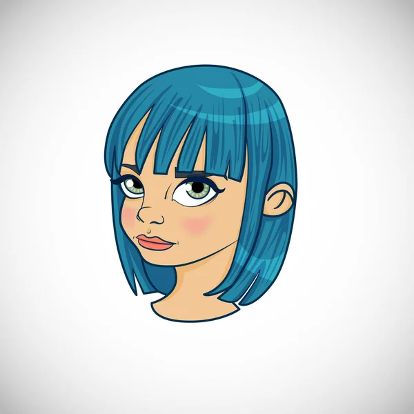 Ilustrace, karikatura dívka s modrými vlasy — Stockový vektor
