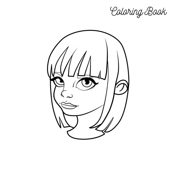 Livre à colorier avec la tête d'une fille aux cheveux courts — Image vectorielle