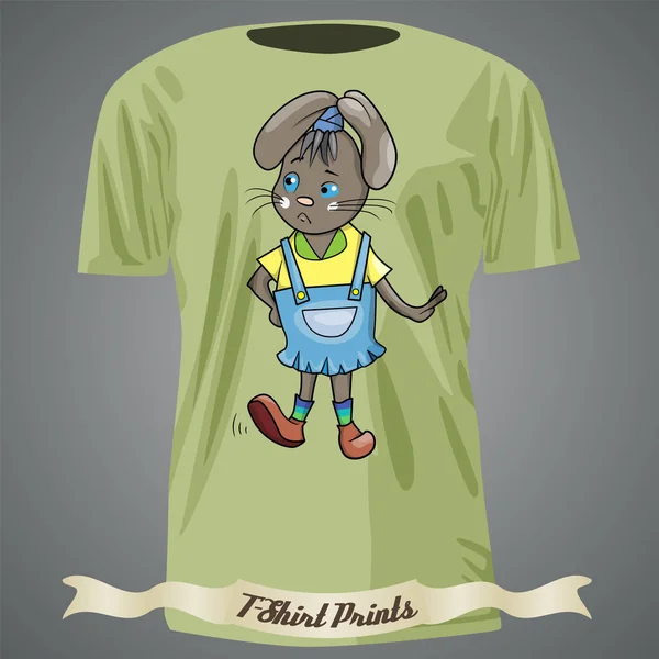 T-shirt design met Kleurboek met Cartoon van konijn meisje in — Stockvector