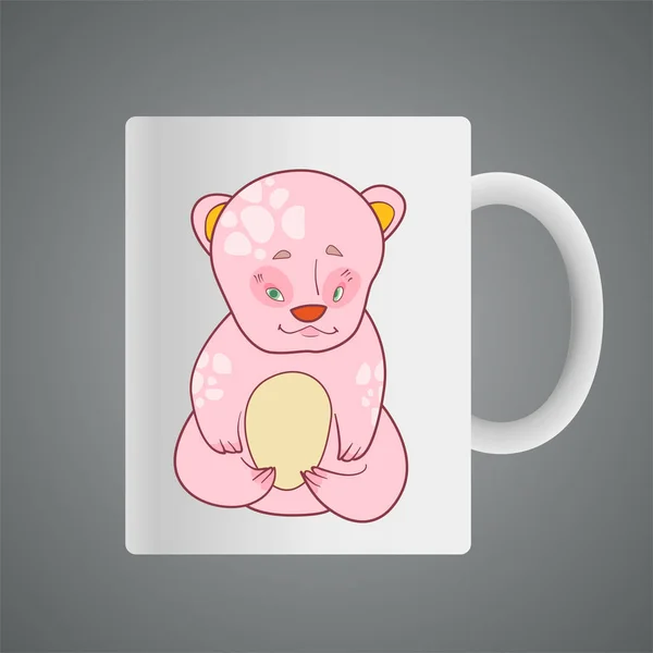 Tazza di design con cartone animato di simpatico orso bambino rosa — Vettoriale Stock