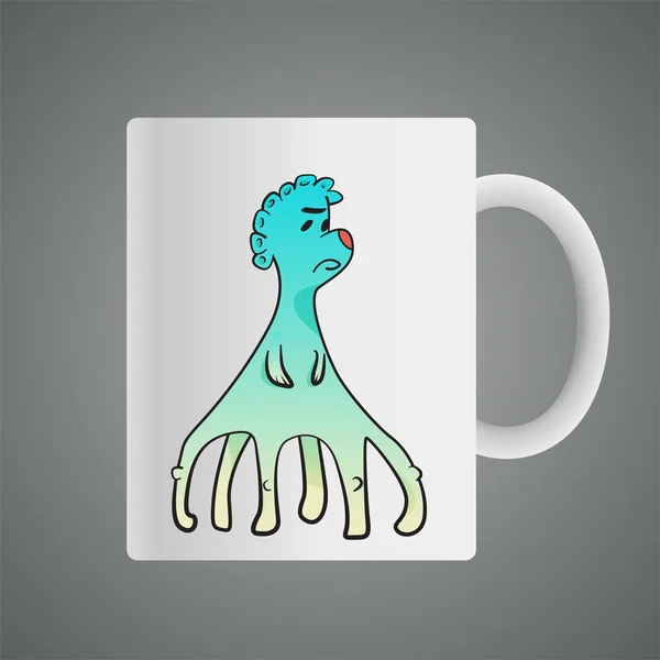 Cup design s Cartoon divný fantasy stvoření s malým han — Stockový vektor