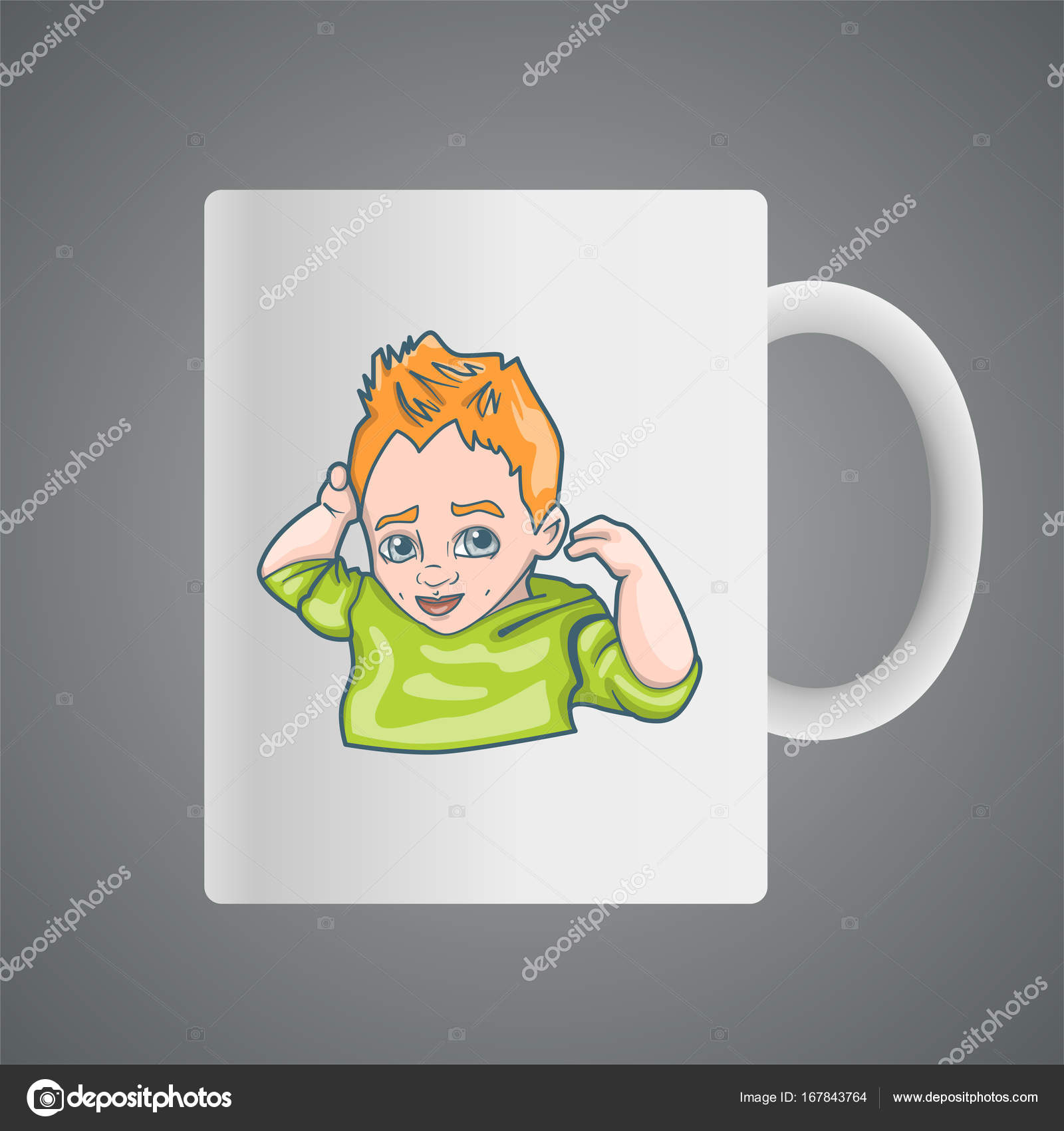 Cup Design With Cartoon Of Cute Little Boy With Orange Hair And