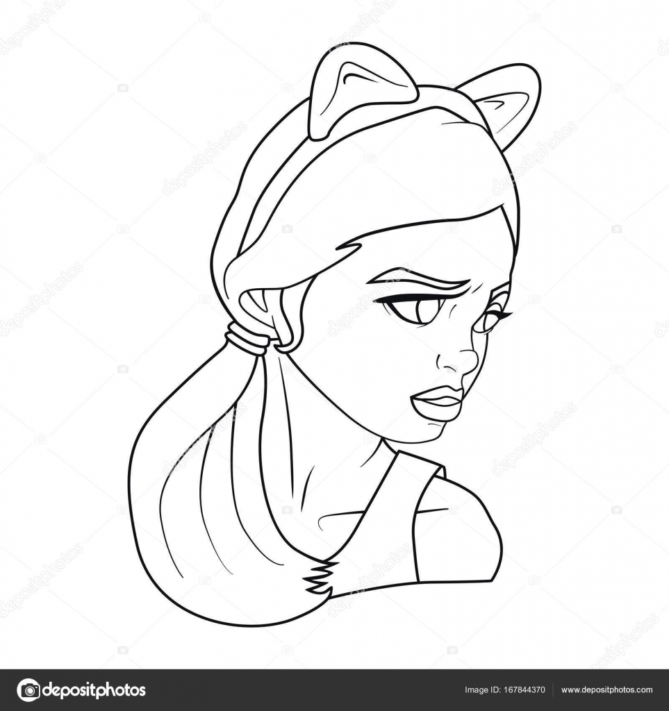 Libro da colorare con fumetto di una ragazza con la coda di cavallo e gatto orecchie