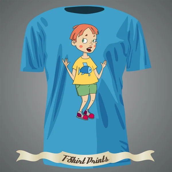 T-shirt design met Cartoon van een jongen iets met zijn weergegeven: — Stockvector