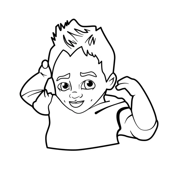 Kleurboek met Cartoon van schattige kleine jongen — Stockvector