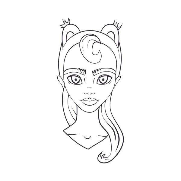 Livre à colorier avec bande dessinée de fille avec oreilles de chat — Image vectorielle