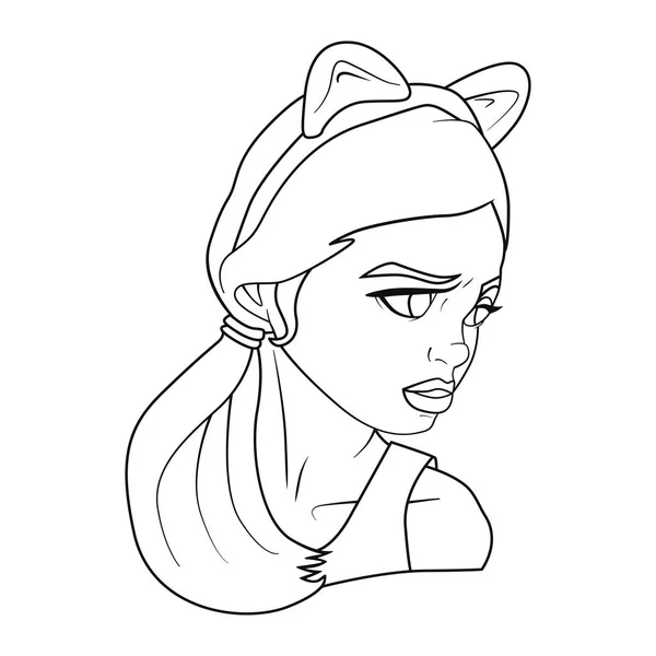 Libro para colorear con dibujos animados de una chica con coleta y orejas de gato — Vector de stock