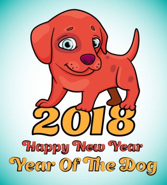 Metin - mutlu ne ile sevimli kırmızı köpek karikatür çizimi