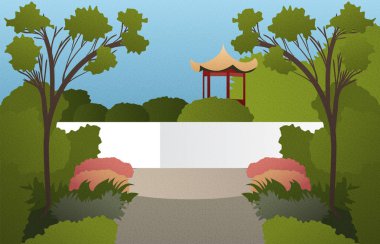 İllüstrasyon soyut Asya Bahçe ağaçları ve çim zekâ ile