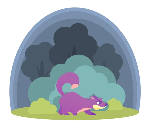 Purple Squirrel Sneaking Forest Illustration Flat Modern Design — Stock Vector