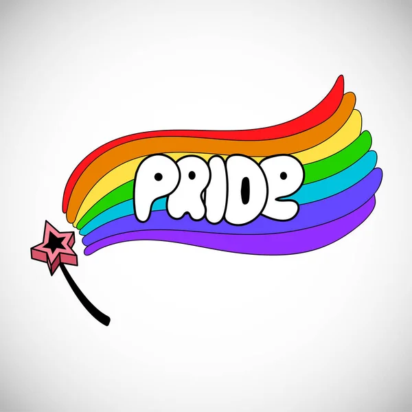 虹と手で魔法の杖のイラストは言葉の誇りを描いた ポスターやTシャツ ポストカードなどにご利用いただけます — ストックベクタ