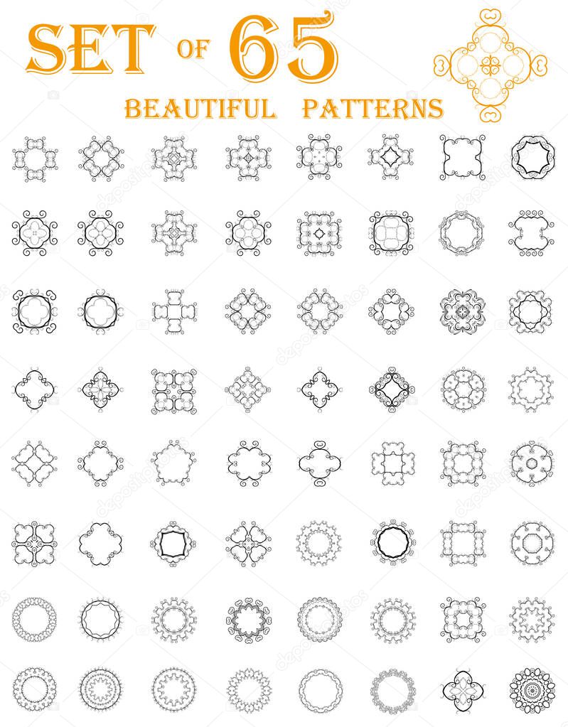 Big set of beautiful ornaments for your design on background. Round ornaments. Set. Vector illustration