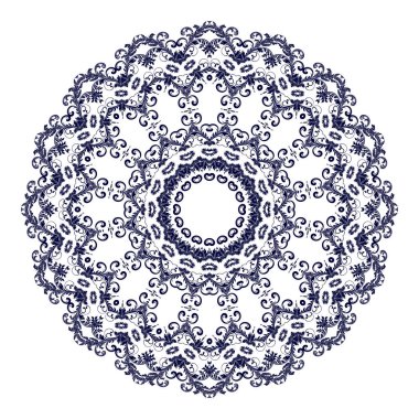 Beyaz arka planda yuvarlak çiçek süsü. Vektör illüstrasyonu