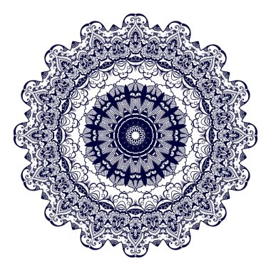 Beyaz arka planda yuvarlak çiçek süsü. Vektör illüstrasyonu