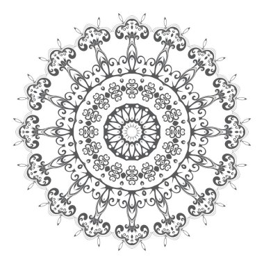 Beyaz arka planda yuvarlak çiçek süsü. Vektör illüstrasyonu