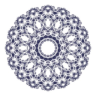 Beyaz arka planda yuvarlak çiçek süsü. Vektör illüstrasyonu