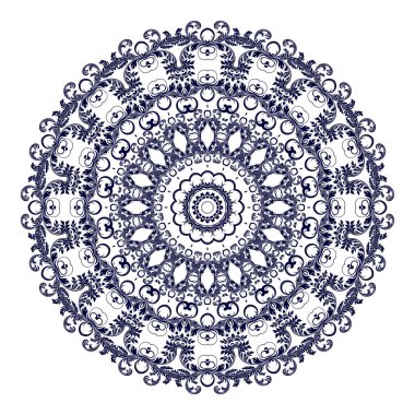 Beyaz arka planda yuvarlak çiçek süsü. Vektör illüstrasyonu