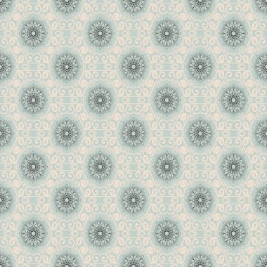 Arka planda kusursuz çiçekli ve geometrik süsler var. Tasarımın için şablon. Duvar kağıdı deseni. Vektör illüstrasyonu