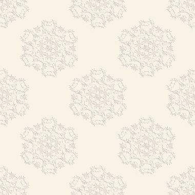 Arka planda kusursuz çiçek süsü var. Süslü hafif arkaplan. Tasarımın için şablon. Kusursuz duvar kağıdı deseni. Vektör illüstrasyonu