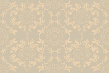 Arka planda kusursuz çiçek süsü var. Tasarımın için şablon. Duvar kağıdı deseni. Vektör illüstrasyonu