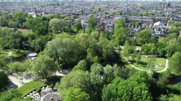 Luchtfoto Van Vondelpark Amsterdam Stad Nederland Zonnige Dag Zomer Lente — Stockvideo