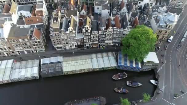 Amsterdam Nederländerna Flygfoto Över Kanalen Och Gamla Stadskärnan Berömda Amsterdamkanaler — Stockvideo