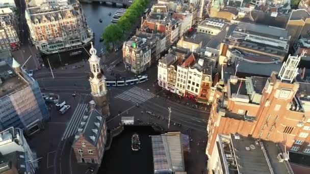 Amsterdam Niederlande Luftaufnahme Über Kanal Und Altstadt Berühmte Amsterdamer Kanäle — Stockvideo