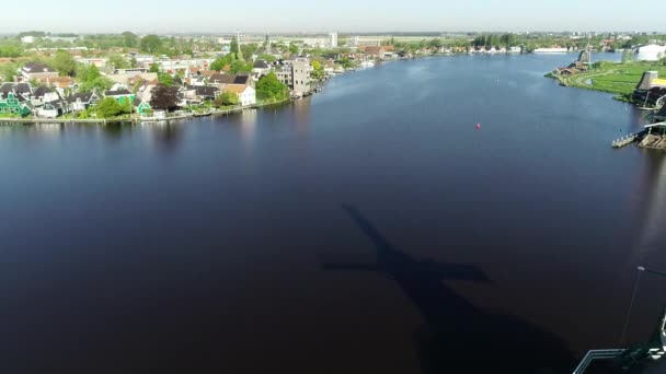 Widok Lotu Ptaka Słynnego Miejsca Historyczne Wiatraki Zaanse Schans Zaandam — Wideo stockowe