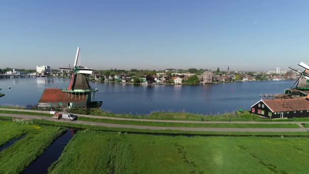 Vista Aérea Del Lugar Famoso Molinos Viento Históricos Zaanse Schans — Vídeos de Stock