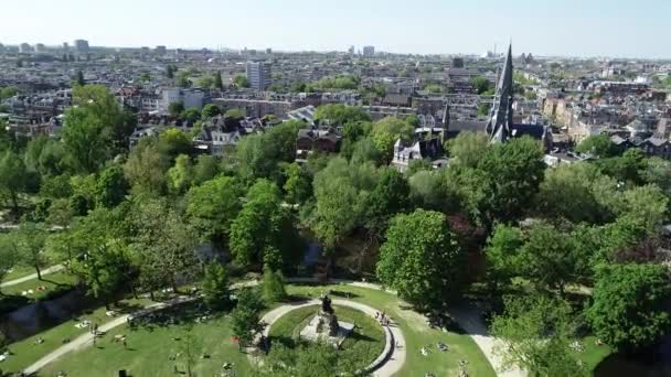 Luchtfoto Van Vondelpark Amsterdam Stad Nederland Zonnige Dag Zomer Lente — Stockvideo