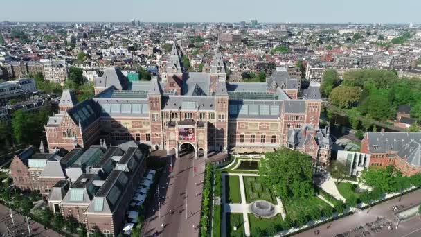Amsterdam Holandia Widok Lotu Ptaka Rijksmuseum Holenderskie Muzeum Narodowe Panoramiczny — Wideo stockowe