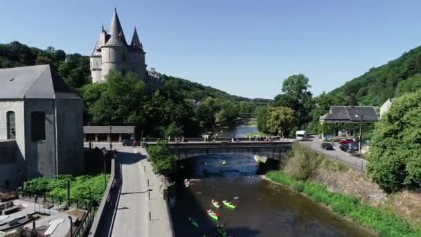 Widok Lotu Ptaka Stare Miasto Zamek Durbuy Belgia Otoczeniu Gór — Wideo stockowe