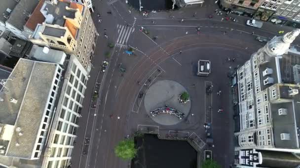 Amsterdam Niederlande Luftaufnahme Über Kanal Und Altstadt Berühmte Amsterdamer Kanäle — Stockvideo