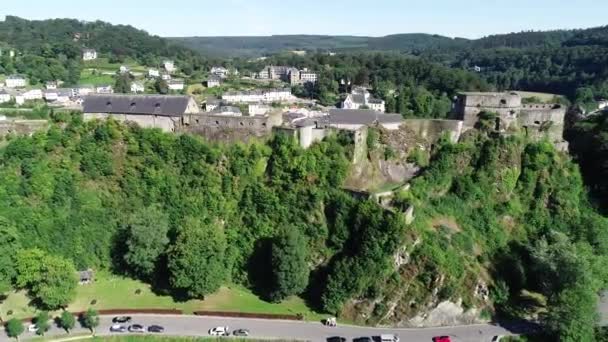 Luchtbeelden Van Het Middeleeuwse Kasteel Van Bouillon Stad Bouillon Provincie — Stockvideo