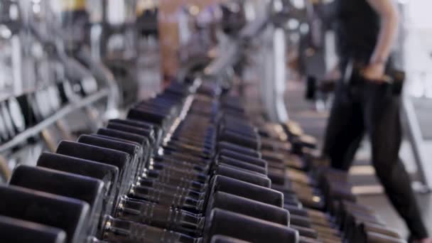 Een Fitnessruimte Fitnessclub Vrouwen Kiezen Nemen Halter Voor Lichaamsbeweging Spieropbouw — Stockvideo