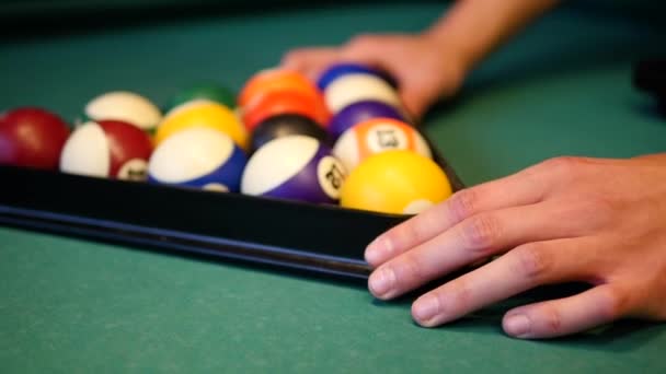 Billiard Club Night Club Man Puts Billiard Balls Pool Table — 图库视频影像