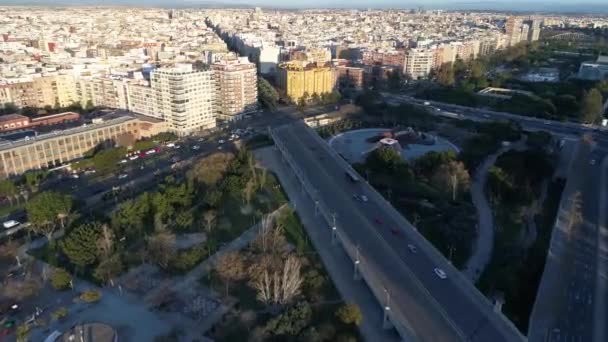 Valencia Espanha Panorama Aéreo Valência Vista Drone Cima Parque Infantil — Vídeo de Stock