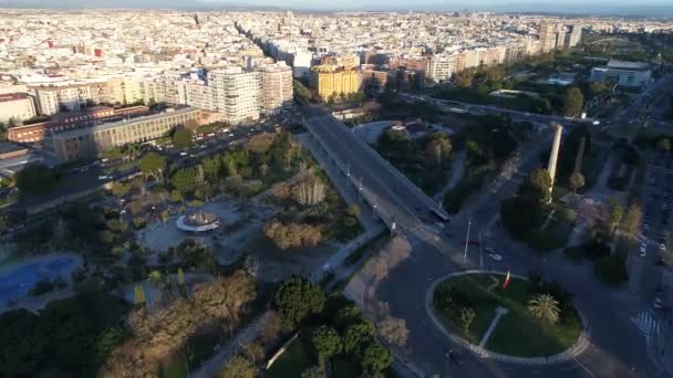 Valencia España Panorama Aéreo Valencia Vista Desde Alto Del Parque — Vídeos de Stock