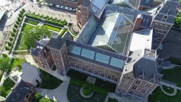 Flygfoto Över Rijksmuseum Nederländernas Nationalmuseum Och Panoramautsikt Över Amsterdams Stad — Stockvideo