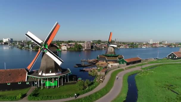 Zaanse Schans Zaandijk Amsterdam Hollanda Yakınlarındaki Zaandam Tarihi Yel Değirmenlerinin — Stok video