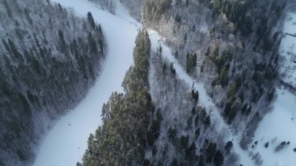 Sett Fra Luften Fra Skibakker Skiløpere Nedover Bakken Vakkert Skianlegg – stockvideo