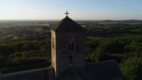 Veduta Aerea Della Chiesa Saint Martin Laives Chalon Sur Sane — Video Stock